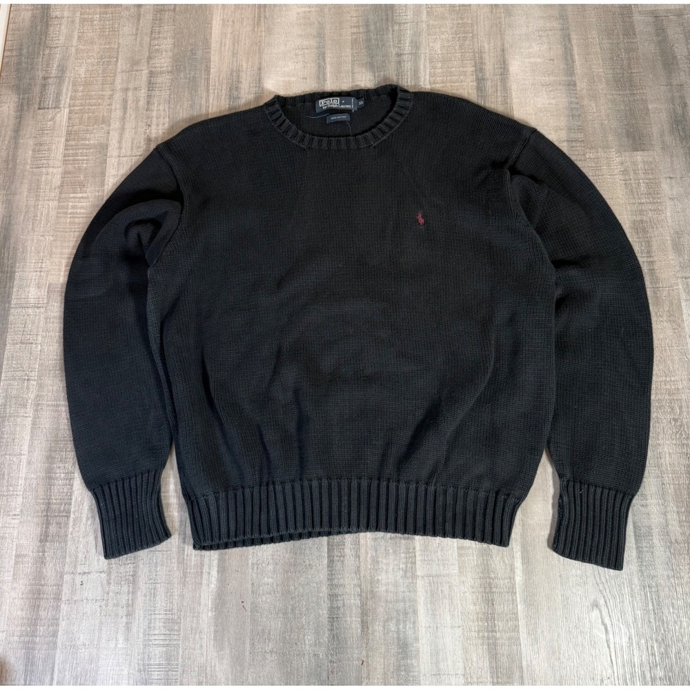 Vintage Polo Ralph Lauren Mens XL Black Knit Sweater Pony Heavyweight Fisherman